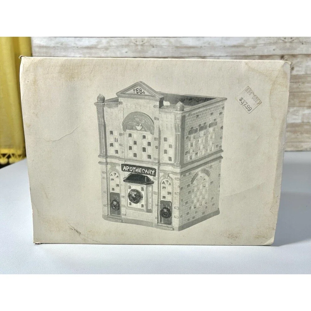 Department 56 Snow Village Apothecary House Hand Painted Ceramic, Boxed 1989